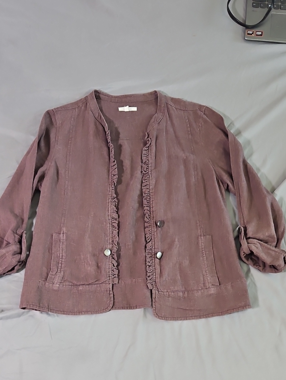 Maurices Ruffled Open-Front Jacket in Mauve